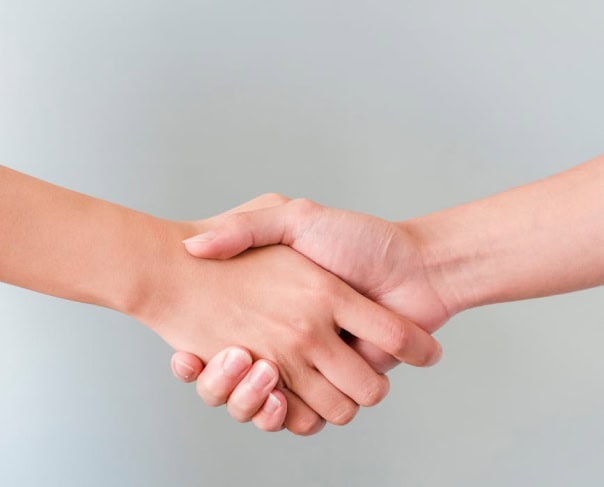 Zwei Personen beim Handschlag, Symbol für eine Alertify-Partnerschaft