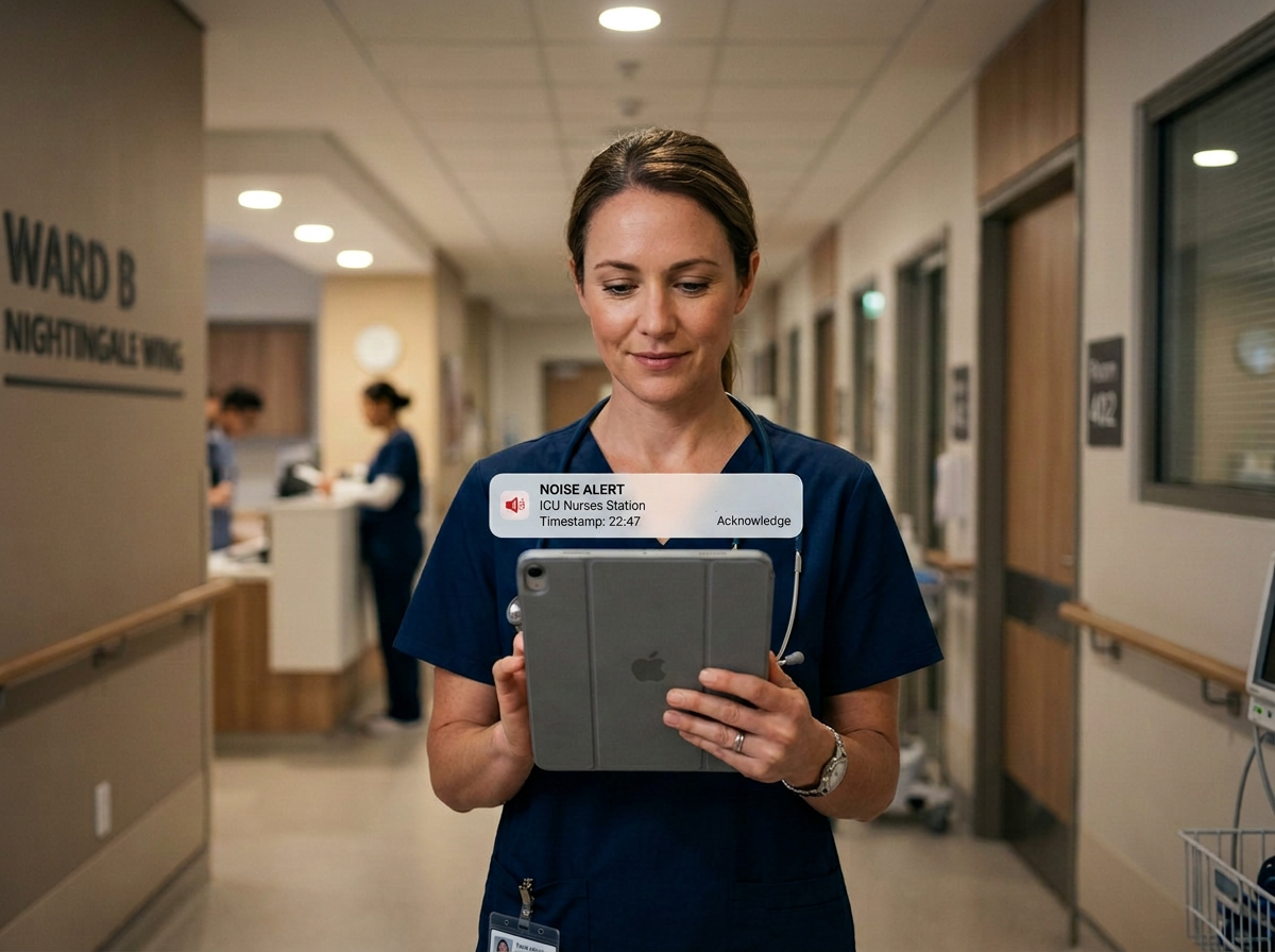 Lärmmonitor für Kliniken, der klinisches Personal nach Station, OP oder Etage benachrichtigt