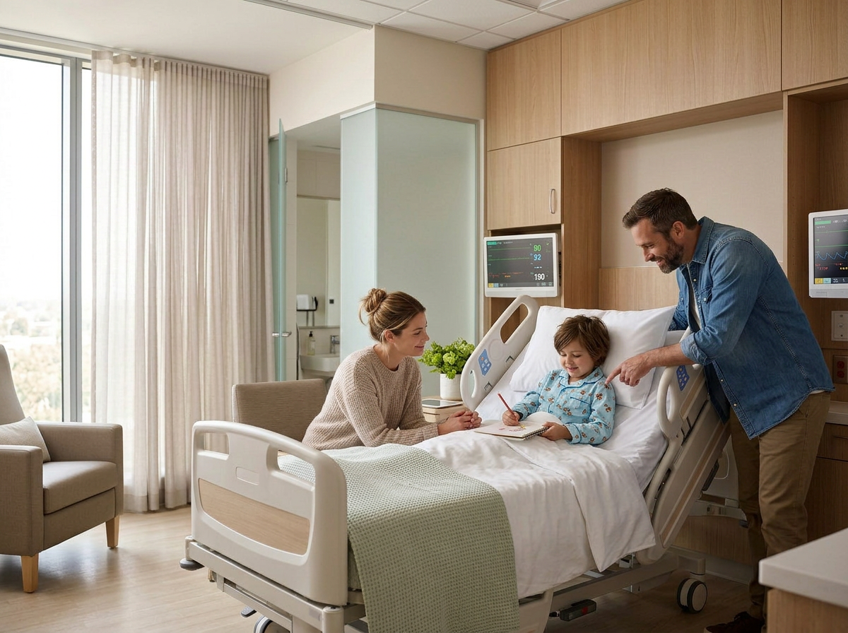 100 % Privatsphäre für Patienten und Besucher &mdash; nur Lärmpegel und Luftqualität