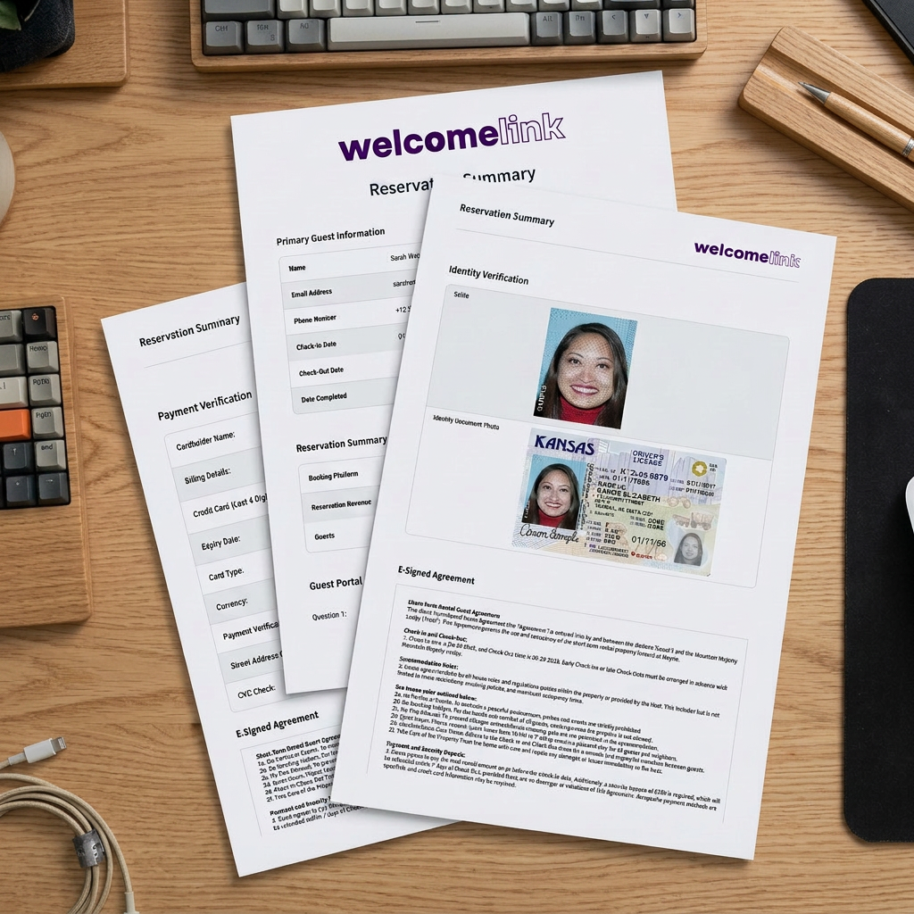 Ein sauberer WelcomeLink-Nachweis &mdash; unterschrieben, mit Zeitstempel, bereit für Rückbuchungen, OTA-Streitfälle oder Versicherungsansprüche